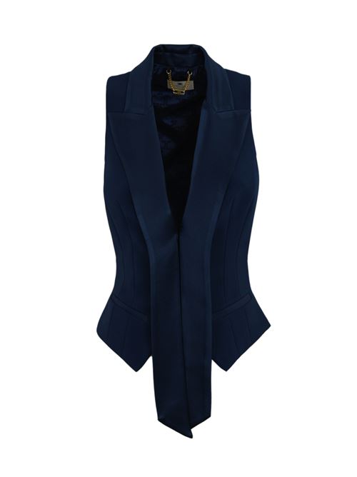 Gilet smoking blu oltremare in crepe con rever in raso Elisabetta Franchi | GL00251E2DC8